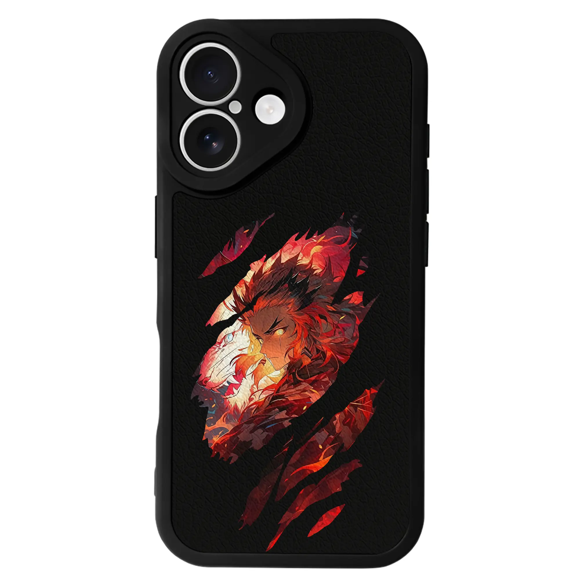 鬼滅の刃 グッズ,煉獄 杏寿郎 - IPhone 16シリーズ対応 ・ シリコンスマホケース ・ レザー調 ・ 高精度フィット ・ 耐衝撃 ・ ワイヤレス充電対応 ・ 精密カット